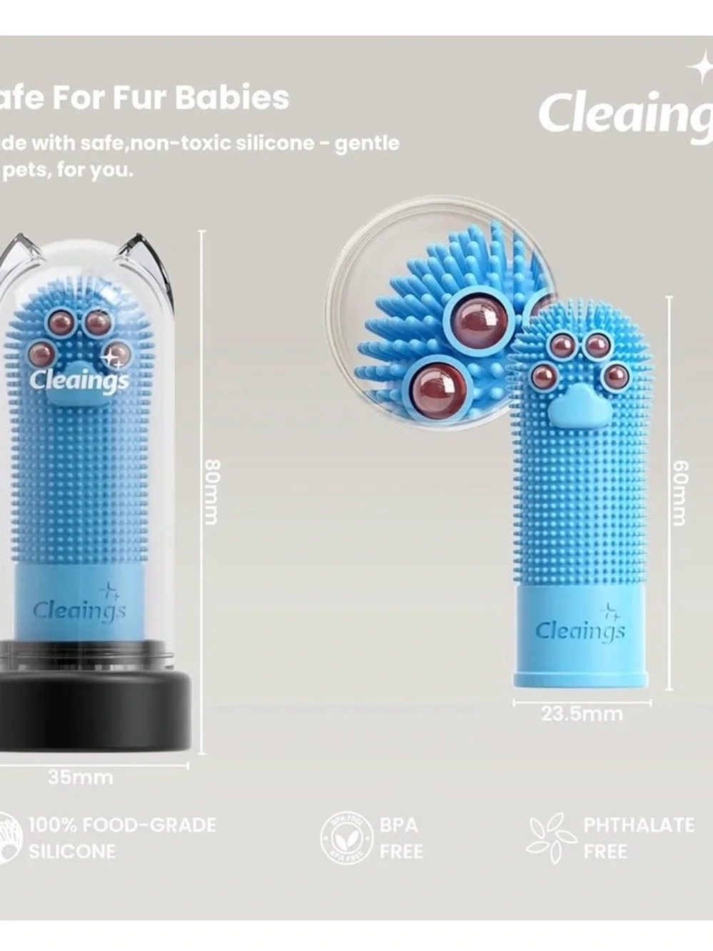 Cleaings Blue Silicone Pet Finger Toothbrushes (Set of 2)